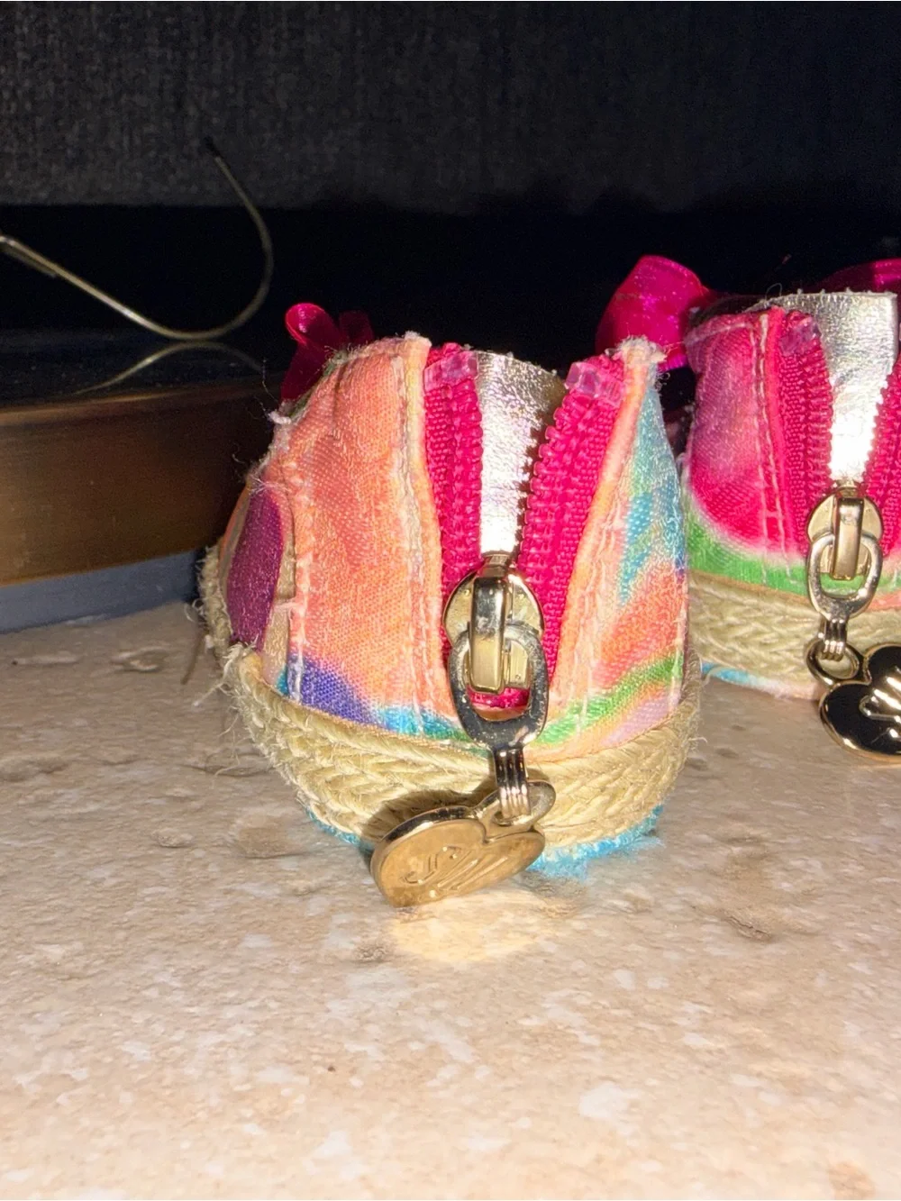 Stuart Weitzman Kids Multicolor Floral Espadrille Sandals with Pink Ribbon